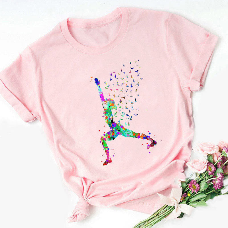 Olivenorma Colorful Buddha Meditation Yoga Printed T-Shirt - Yoga pose#3 - Pink - 2XL - image 13