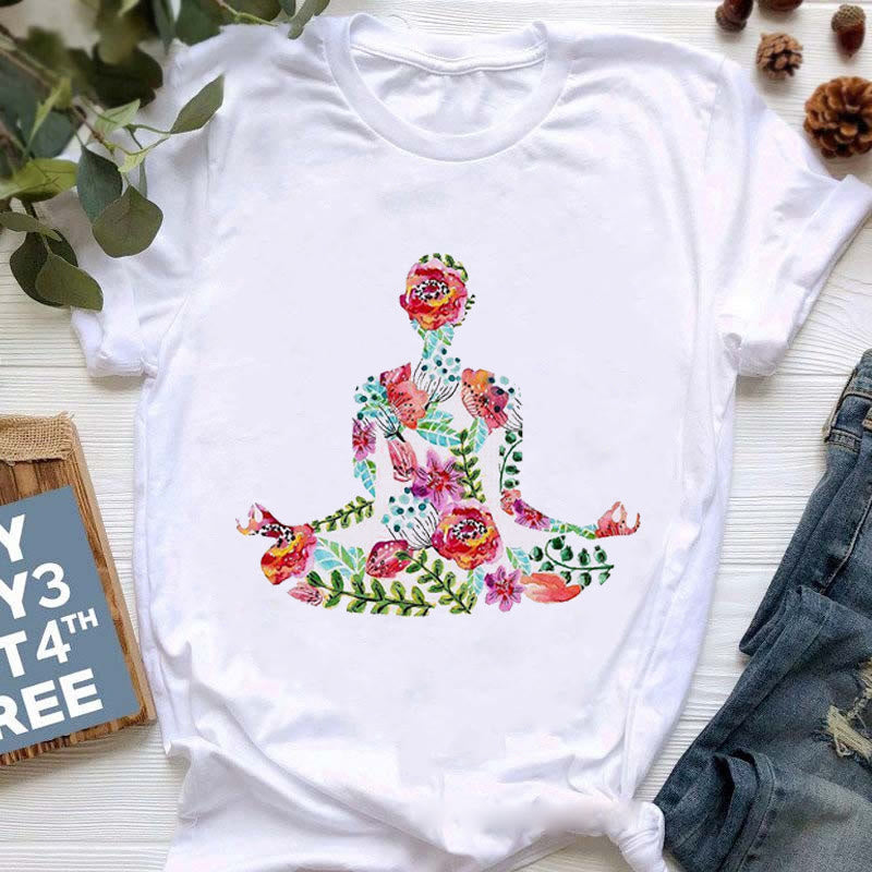 Olivenorma Buddha Yoga Meditation Top Colorful Printed T-Shirt - Flower Buddha - 2XL - image 3