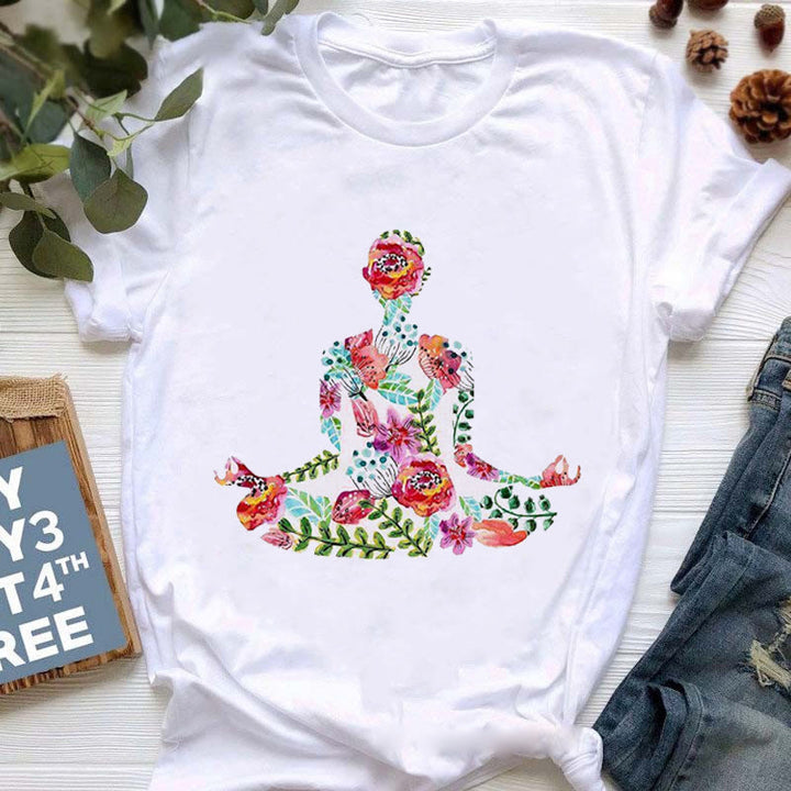 Olivenorma Buddha Yoga Meditation Top Colorful Printed T-Shirt - Flower Buddha - 2XL - image 3