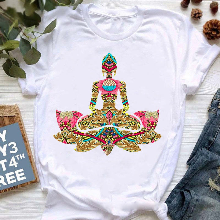 Olivenorma Buddha Yoga Meditation Top Colorful Printed T-Shirt - Buddha & Lotus - 2XL - image 3