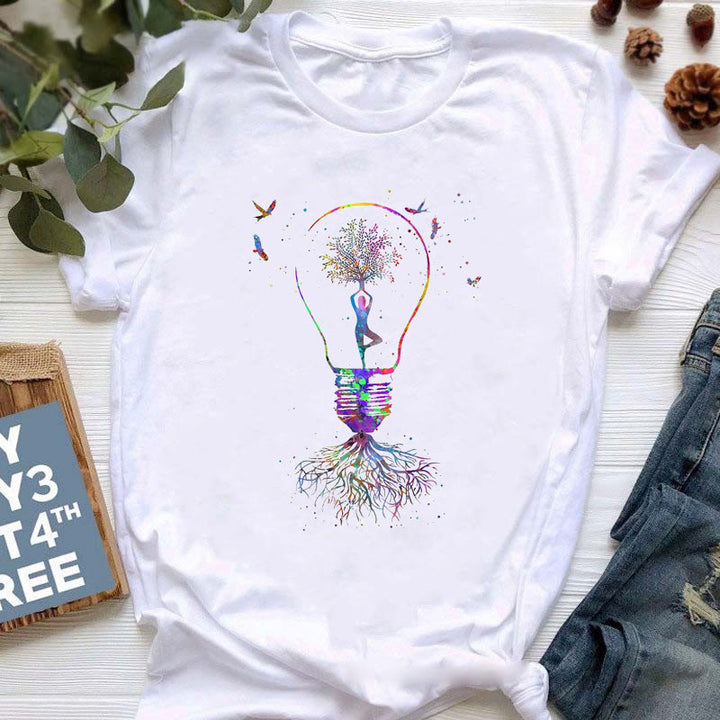 Olivenorma Buddha Yoga Meditation Top Colorful Printed T-Shirt - Tree of Life & Light Bulb - 2XL - image 12