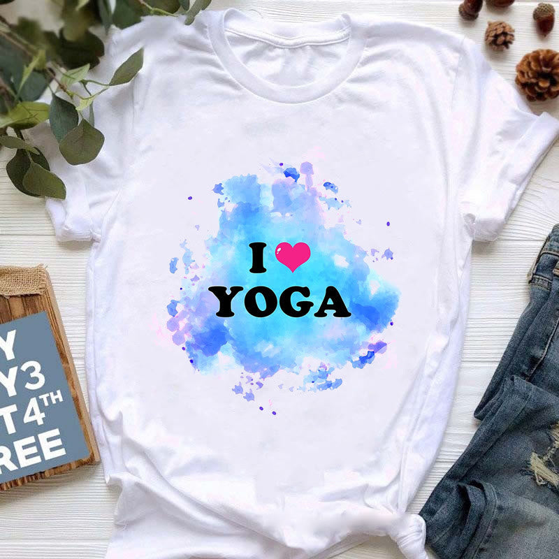 Olivenorma Buddha Yoga Meditation Top Colorful Printed T-Shirt - I love YOGA - 2XL - image 14