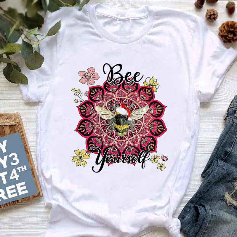 Olivenorma Buddha Yoga Meditation Top Colorful Printed T-Shirt - Lotus & Bee - 2XL - image 16