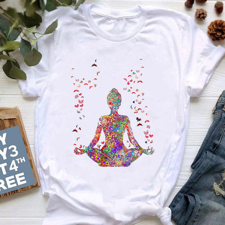 Olivenorma Buddha Yoga Meditation Top Colorful Printed T-Shirt - Colorful Buddha - 2XL - image 0