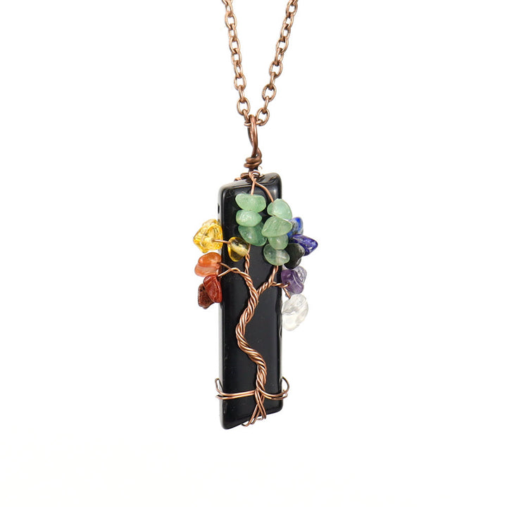 Olivenorma Rectangular Natural Stone Chakra Pendant Necklace - Obsidian - image 27