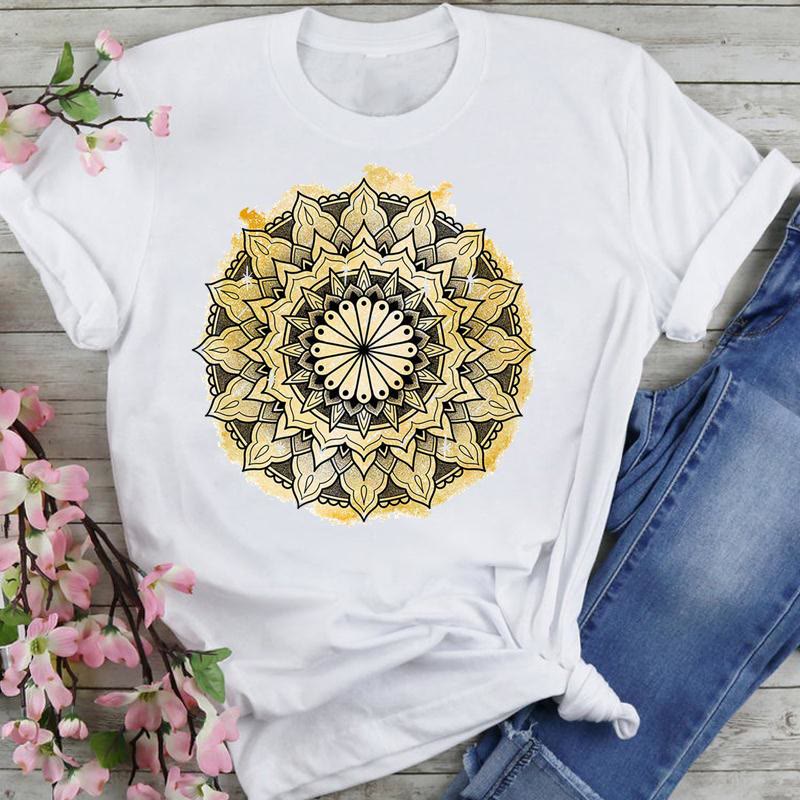 Olivenorma Cotton Colorful Lotus Elephant Printed T-shirt - Yellow Lotus - 2XL - image 8