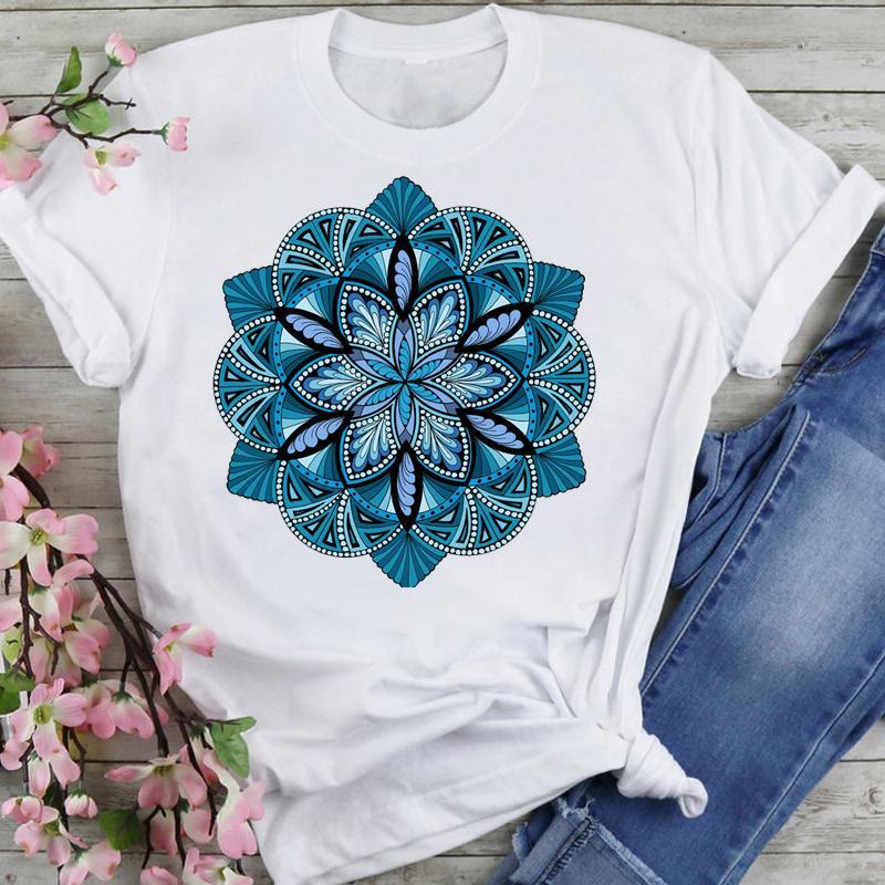 Olivenorma Cotton Colorful Lotus Elephant Printed T-shirt - Blue Lotus - 2XL - image 9