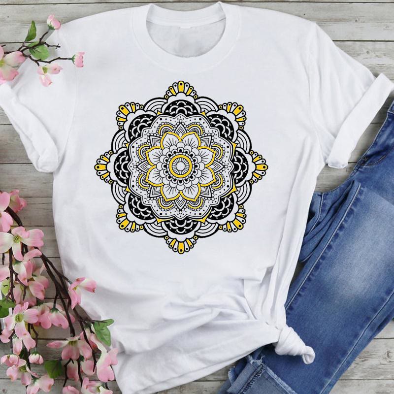 Olivenorma Cotton Colorful Lotus Elephant Printed T-shirt - Yellow-Black Lotus - 2XL - image 16