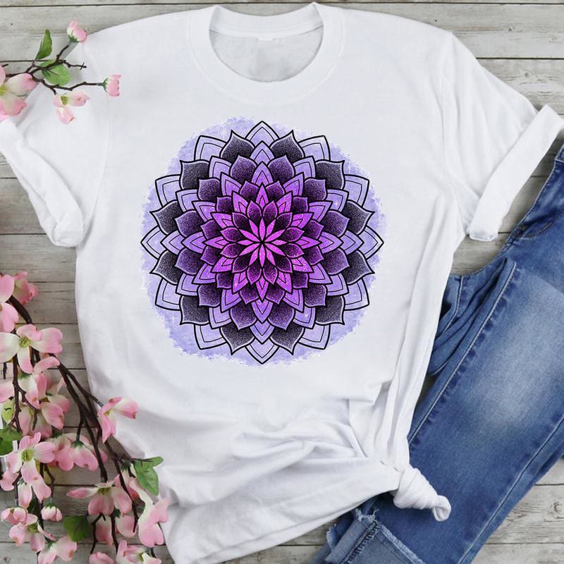Olivenorma Cotton Colorful Lotus Elephant Printed T-shirt - Purple Lotus - 2XL - image 5