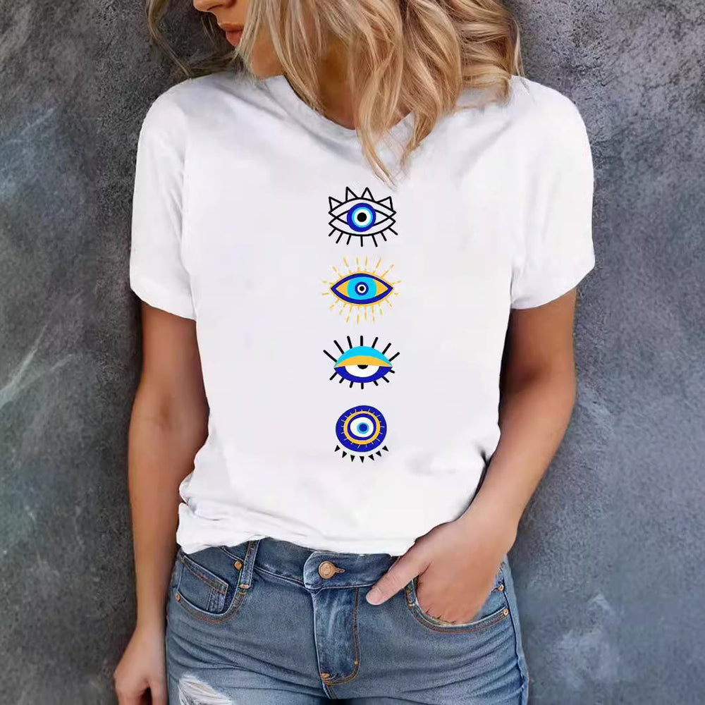 Olivenorma Blue Evil Eye Print White T-Shirt - image 1