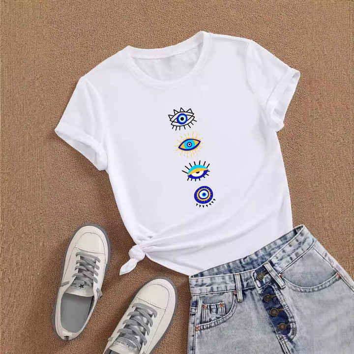 Olivenorma Blue Evil Eye Print White T-Shirt - 2XL - image 0