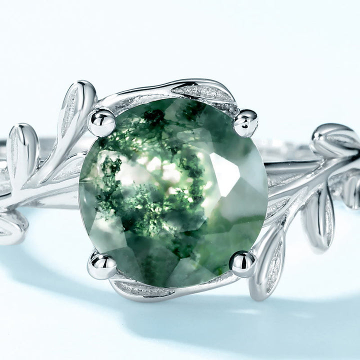 Olivenorma Elegant Moss Agate Leaf Shape Adjustable Ring - image 5