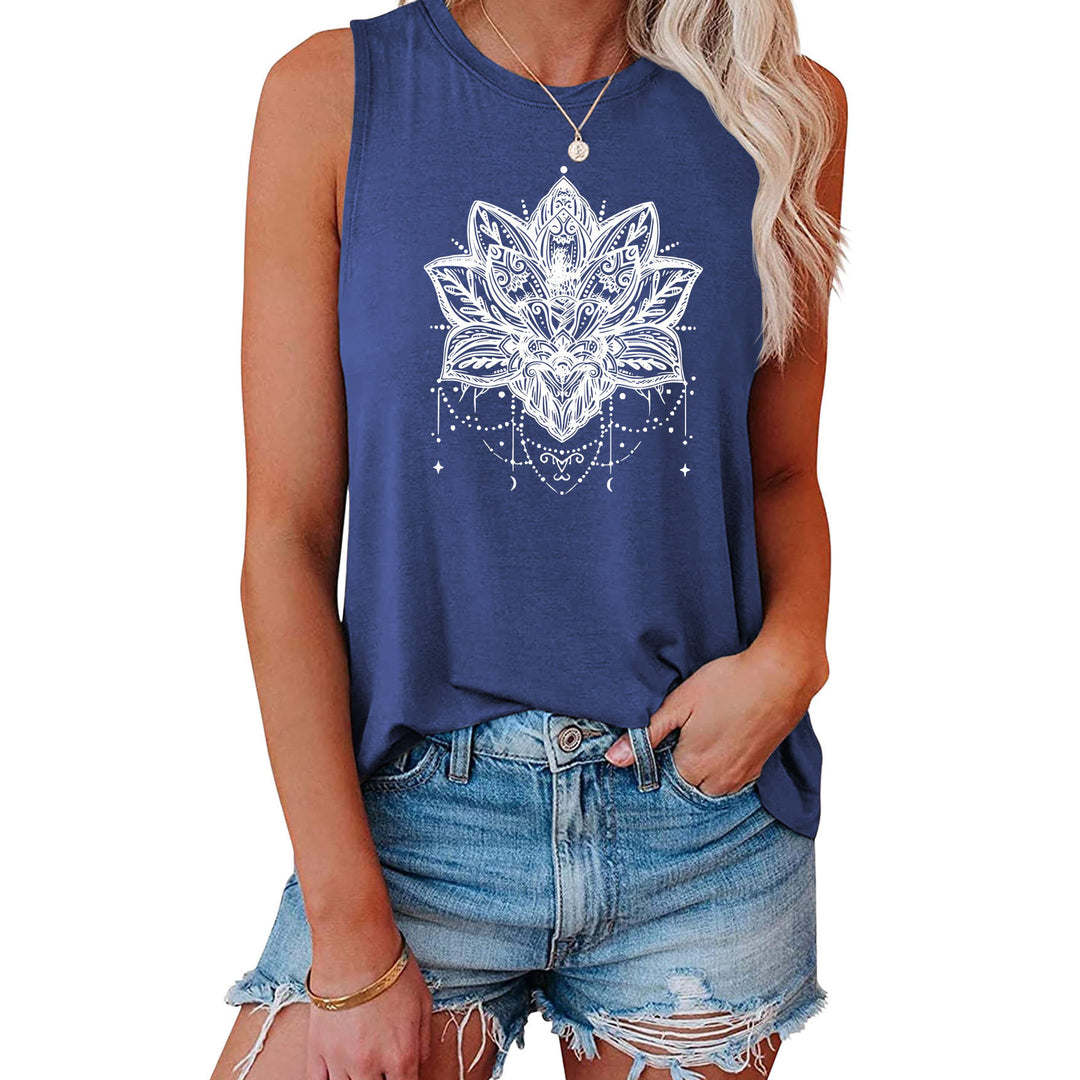 Olivenorma Lotus Printed Sleeveless Large Vest T-Shirt - Blue - XL - image 0
