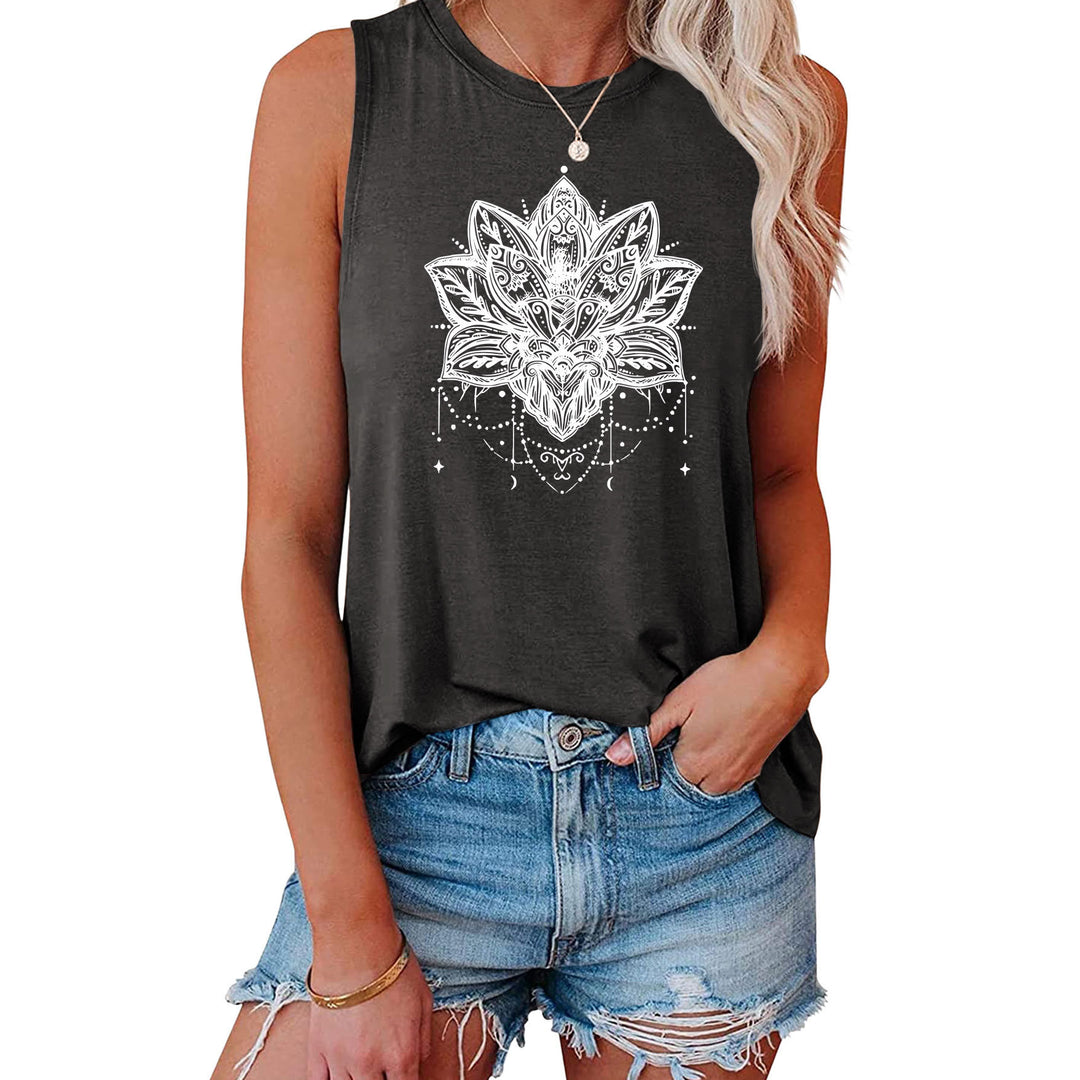 Olivenorma Lotus Printed Sleeveless Large Vest T-Shirt - Dark Gray - XL - image 5