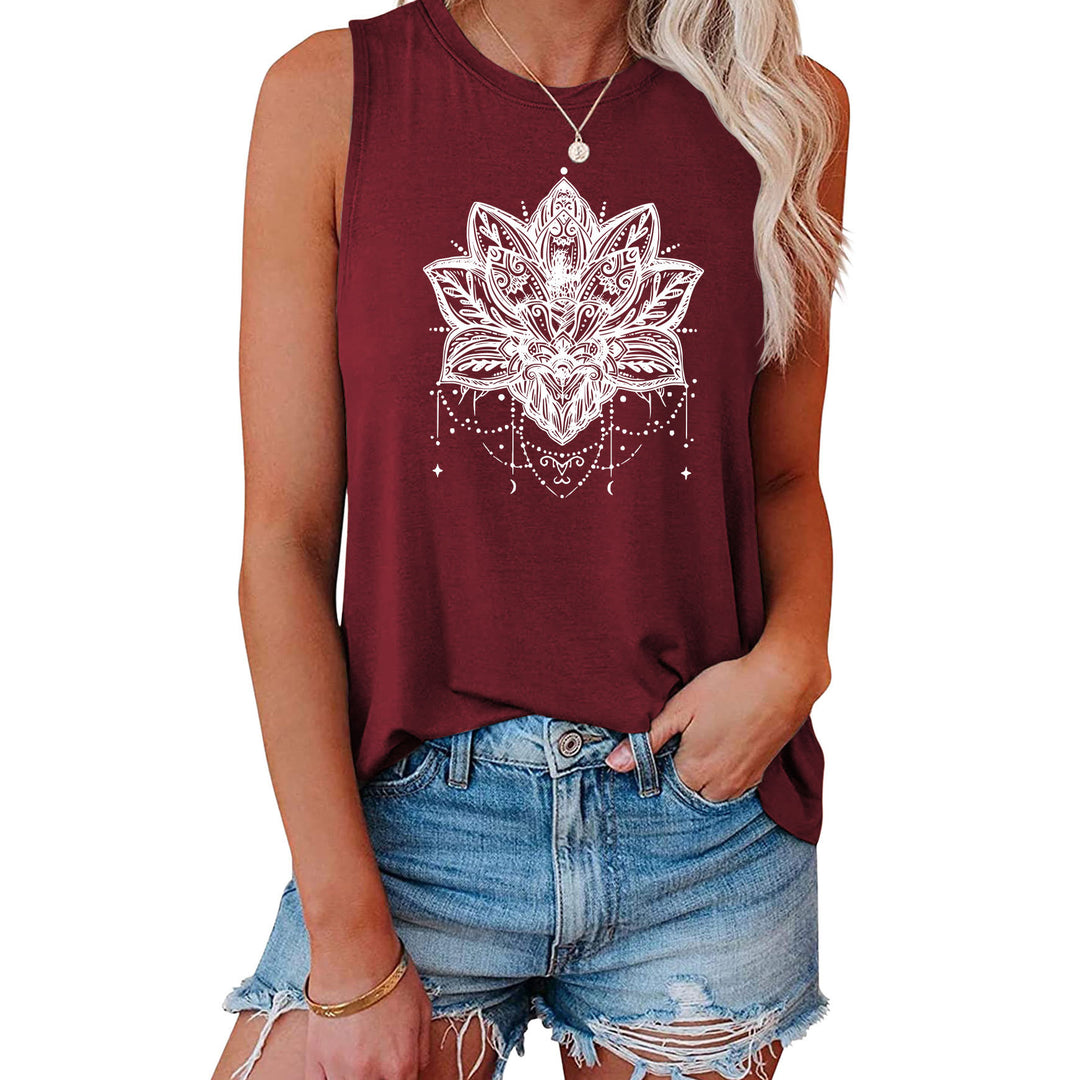 Olivenorma Lotus Printed Sleeveless Large Vest T-Shirt - Wine Red - XL - image 9