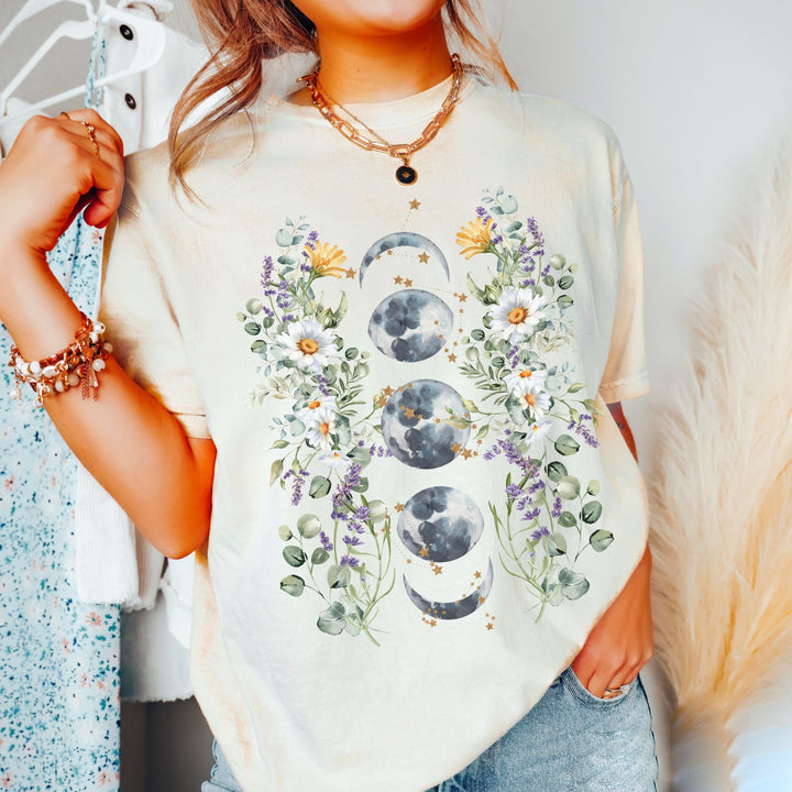 Olivenorma Celestial Floral Moon Phase Comfort T-Shirt - White - 2XL - image 0