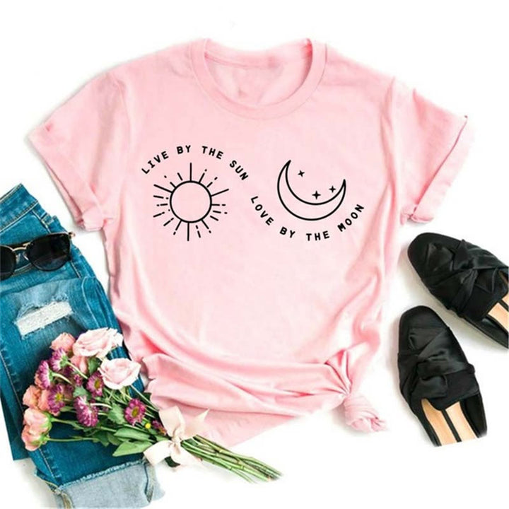 Olivenorma Cotton Black Moon Lotus Printed Pink T-Shirt - Sun & Moon - 2XL - image 5