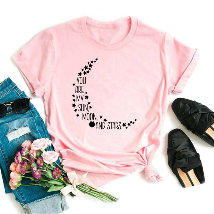 Olivenorma Cotton Black Moon Lotus Printed Pink T-Shirt - Moon & Lettering - 2XL - image 2