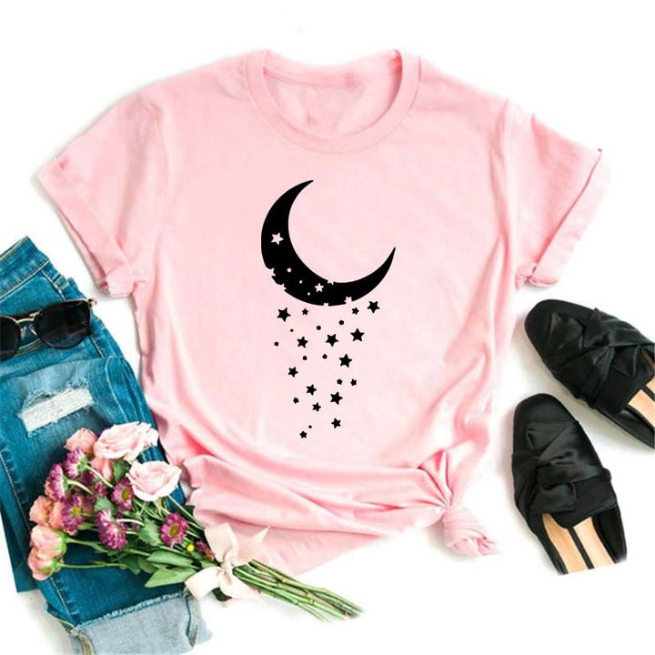 Olivenorma Cotton Black Moon Lotus Printed Pink T-Shirt - Moon & Stars - 2XL - image 3