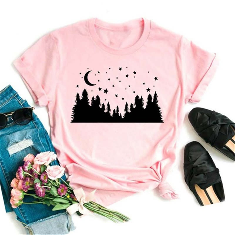 Olivenorma Cotton Black Moon Lotus Printed Pink T-Shirt - Forest & Moon - 2XL - image 10