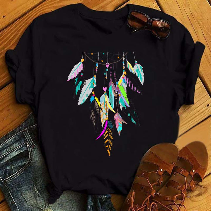 Olivenorma Cotton Dreamcatcher Printed Black T-Shirt - Dreamcatcher & Feathers - 2XL - image 10