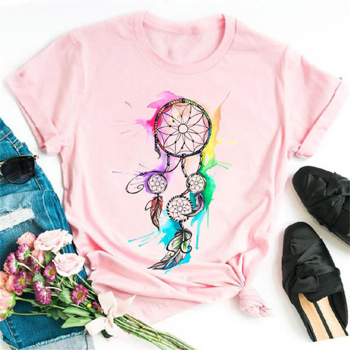 Olivenorma Cotton Dreamcatcher Printed Pink T-Shirt - Colorful Dreamcatcher2 - 2XL - image 6