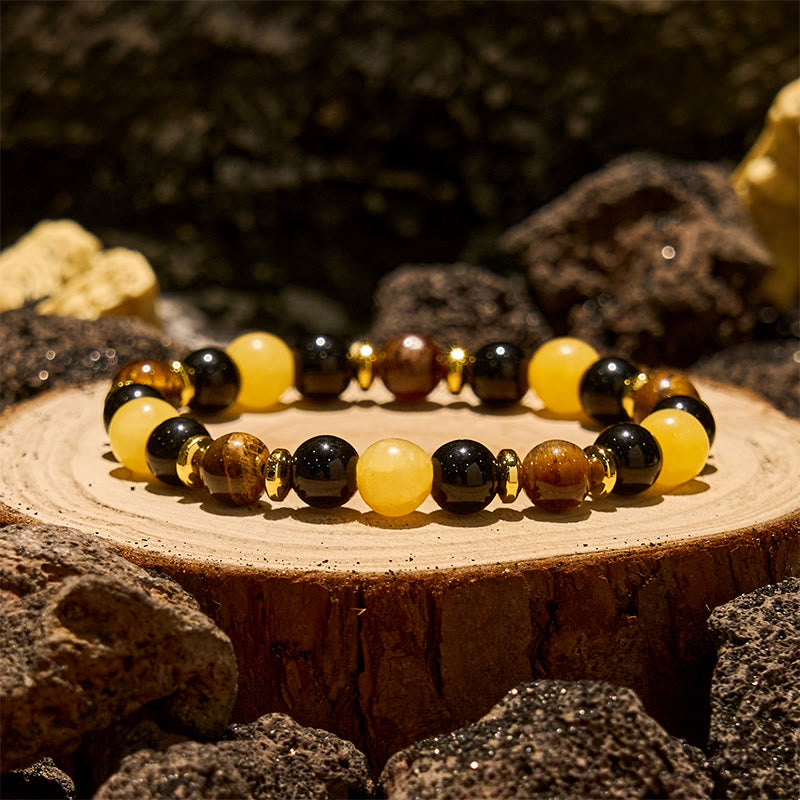 Olivenorma Yellow Aventurine Tiger Eye Obsidian Beaded Bracelet - Obsidian & Tiger Eye & Yellow Aventurine - image 0
