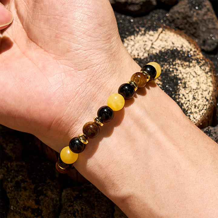 Olivenorma Yellow Aventurine Tiger Eye Obsidian Beaded Bracelet - image 1