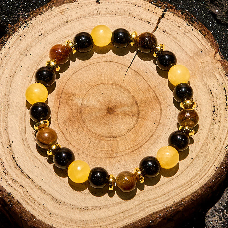 Olivenorma Yellow Aventurine Tiger Eye Obsidian Beaded Bracelet - image 4
