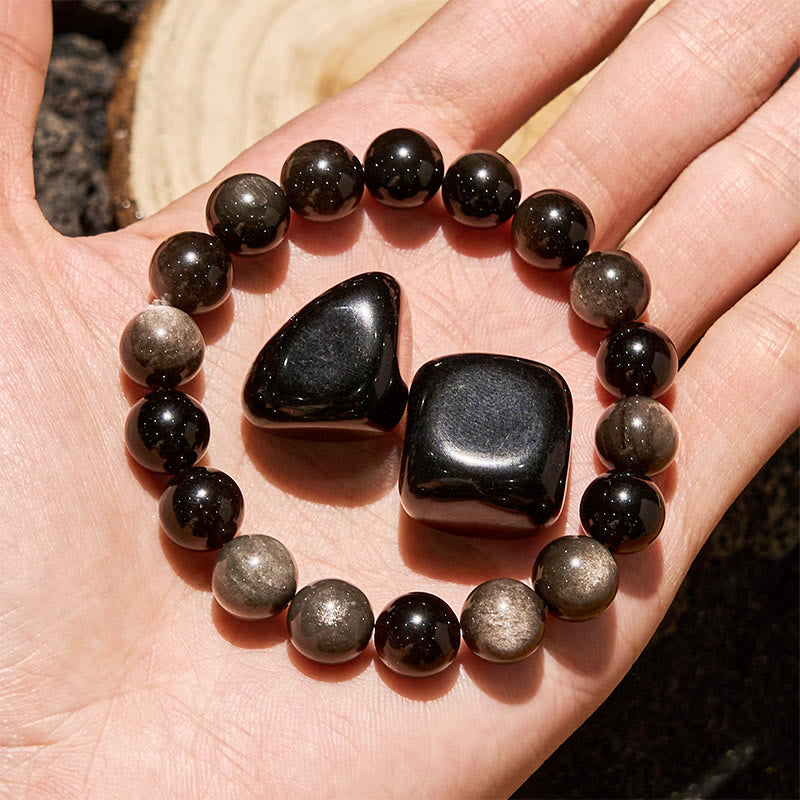 Olivenorma 6/8/10mm Natural Silver Obsidian Beaded Bracelet - image 2