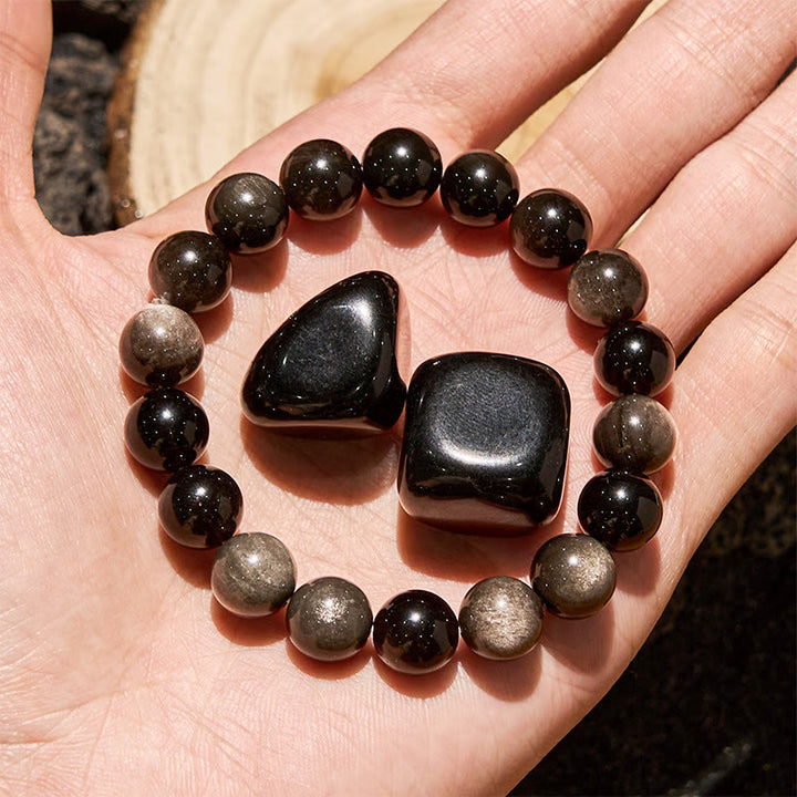 Olivenorma 6/8/10mm Natural Silver Obsidian Beaded Bracelet - image 2