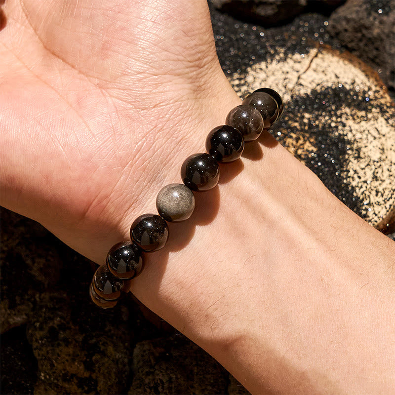 Olivenorma 6/8/10mm Natural Silver Obsidian Beaded Bracelet - image 1