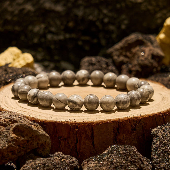 Olivenorma 6/8/10mm Natural Grey Jasper Beaded Bracelet - 10mm - image 0