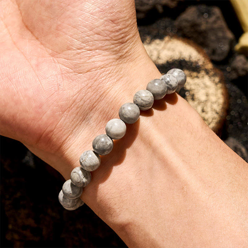 Olivenorma 6/8/10mm Natural Grey Jasper Beaded Bracelet - image 1