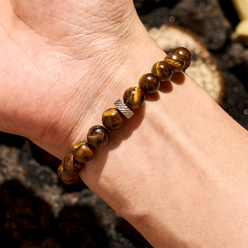 Olivenorma Natural Tiger Eye Metal Hoop Beaded Bracelet - image 1