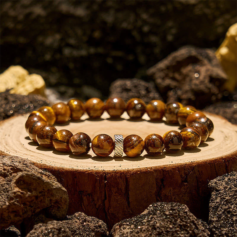 Olivenorma Natural Tiger Eye Metal Hoop Beaded Bracelet - Tiger Eye - image 0