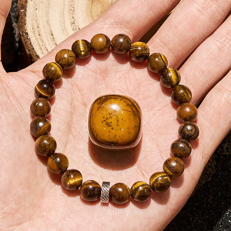 Olivenorma Natural Tiger Eye Metal Hoop Beaded Bracelet - image 2