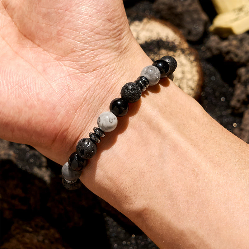Olivenorma Tiger Eye Obsidian Hematite Roller Bead Bracelet - image 1