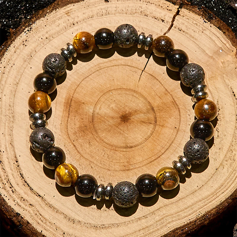 Olivenorma Tiger Eye Obsidian Hematite Roller Bead Bracelet - image 9