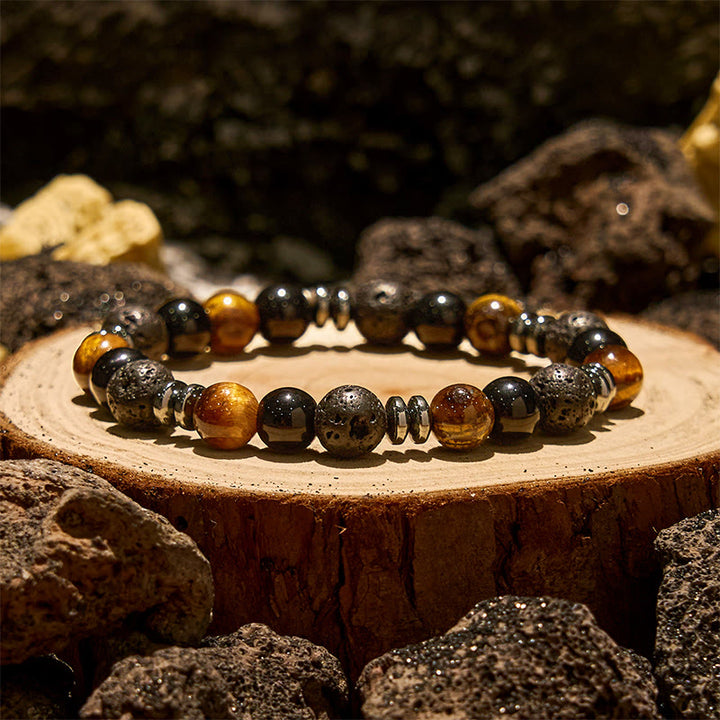 Olivenorma Tiger Eye Obsidian Hematite Roller Bead Bracelet - Obsidian & Tiger Eye - image 5