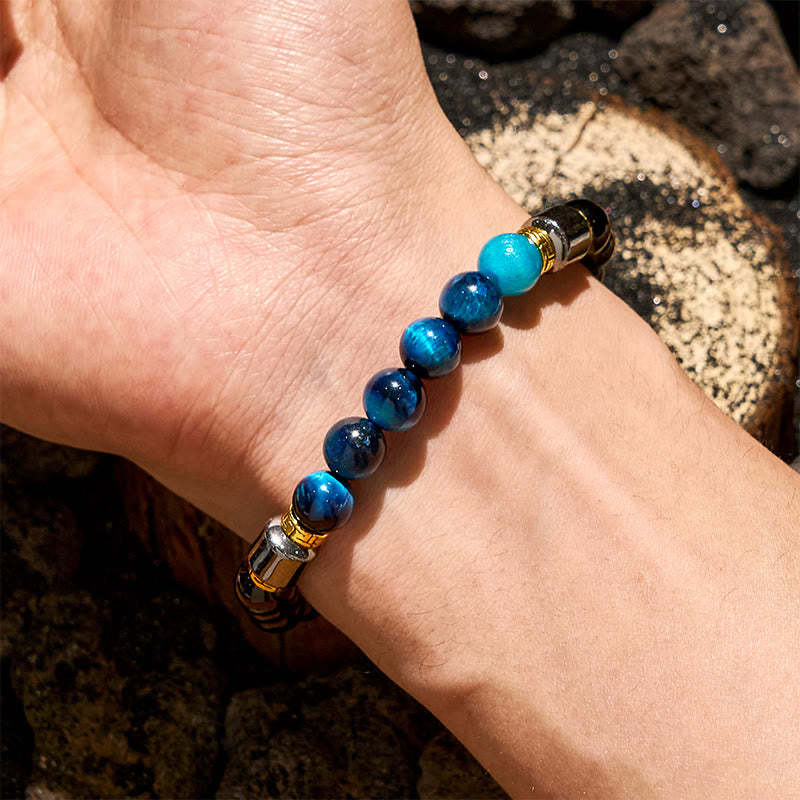 Olivenorma Blue Tiger Eye Obsidian Hematite Beads Bracelet - image 1