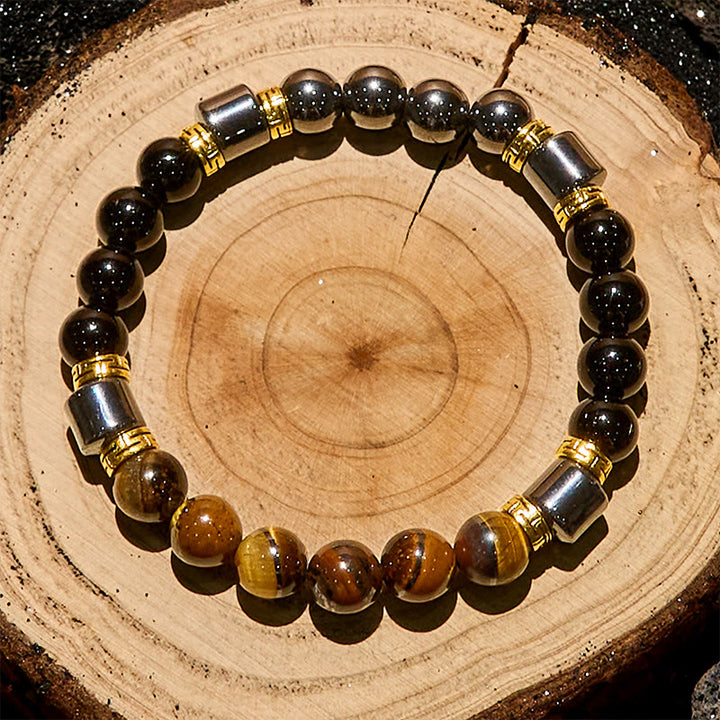 Olivenorma Blue Tiger Eye Obsidian Hematite Beads Bracelet - image 9