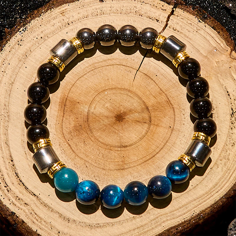Olivenorma Blue Tiger Eye Obsidian Hematite Beads Bracelet - image 4