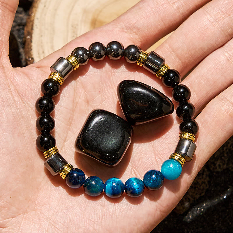 Olivenorma Blue Tiger Eye Obsidian Hematite Beads Bracelet - image 2