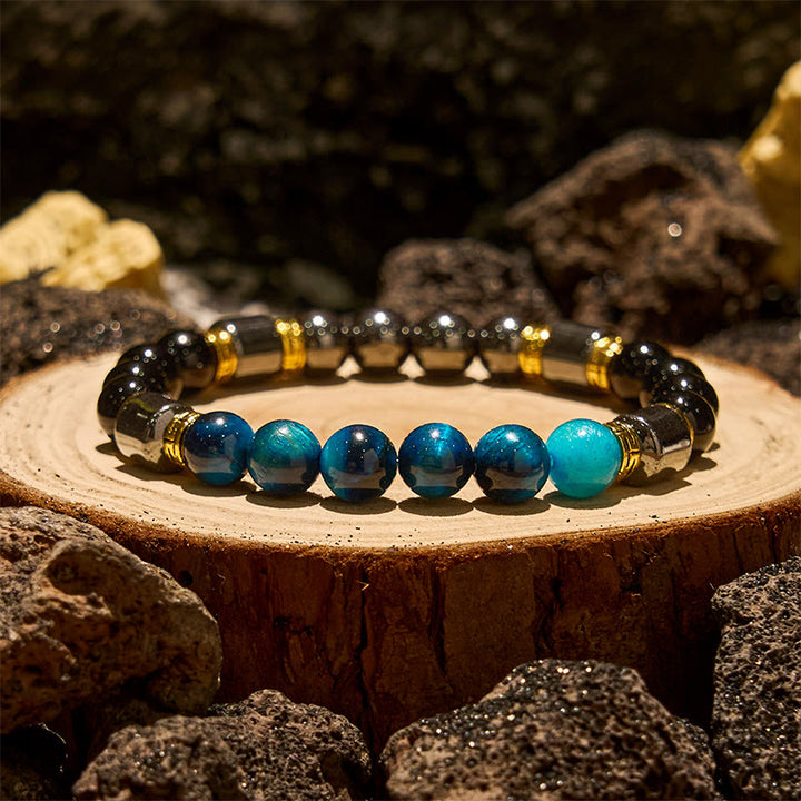Olivenorma Blue Tiger Eye Obsidian Hematite Beads Bracelet - Blue Tiger Eye - image 0
