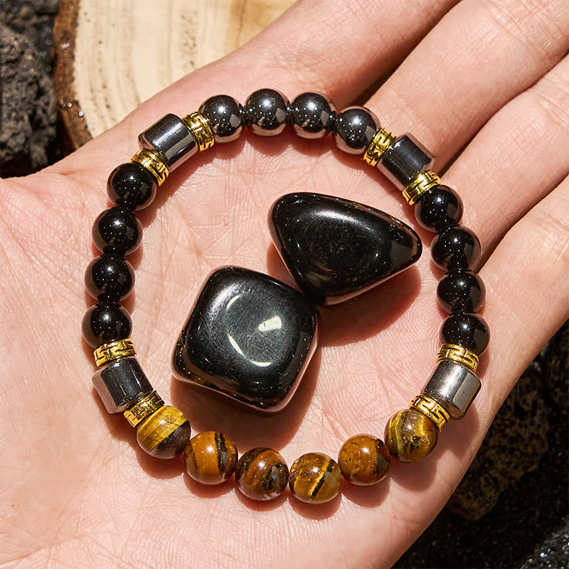 Olivenorma Blue Tiger Eye Obsidian Hematite Beads Bracelet - image 7