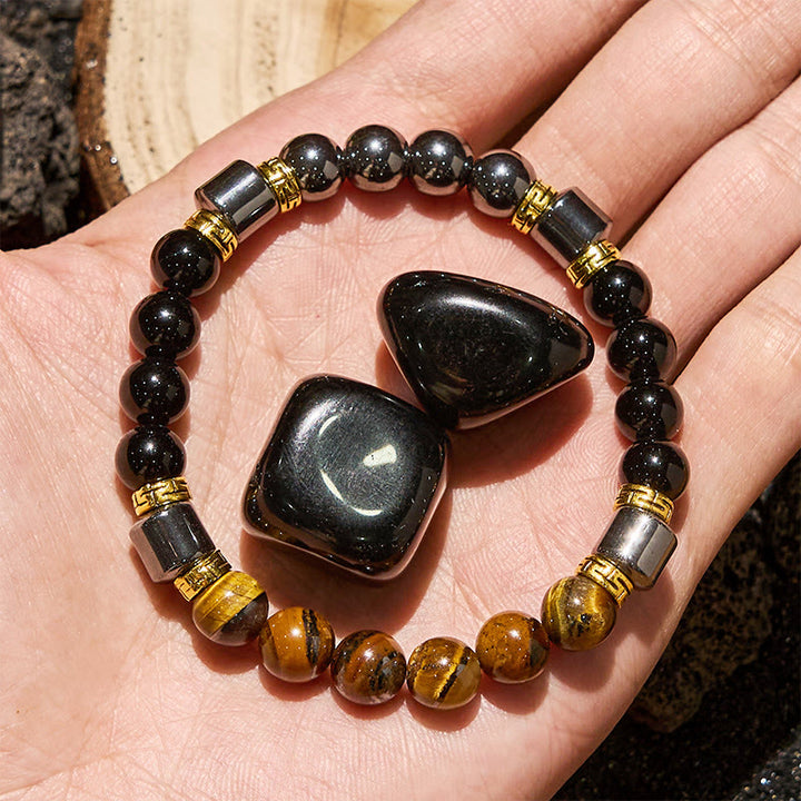 Olivenorma Blue Tiger Eye Obsidian Hematite Beads Bracelet - image 7