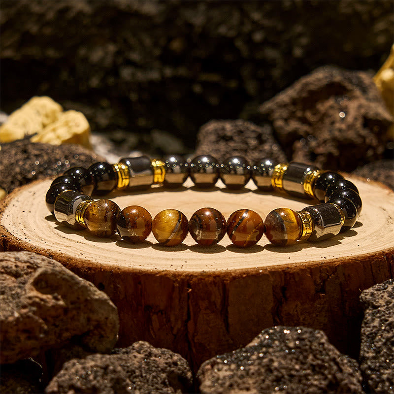 Olivenorma Blue Tiger Eye Obsidian Hematite Beads Bracelet - Tiger Eye - image 5