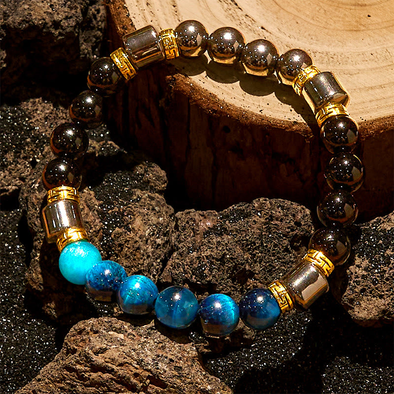 Olivenorma Blue Tiger Eye Obsidian Hematite Beads Bracelet - image 3