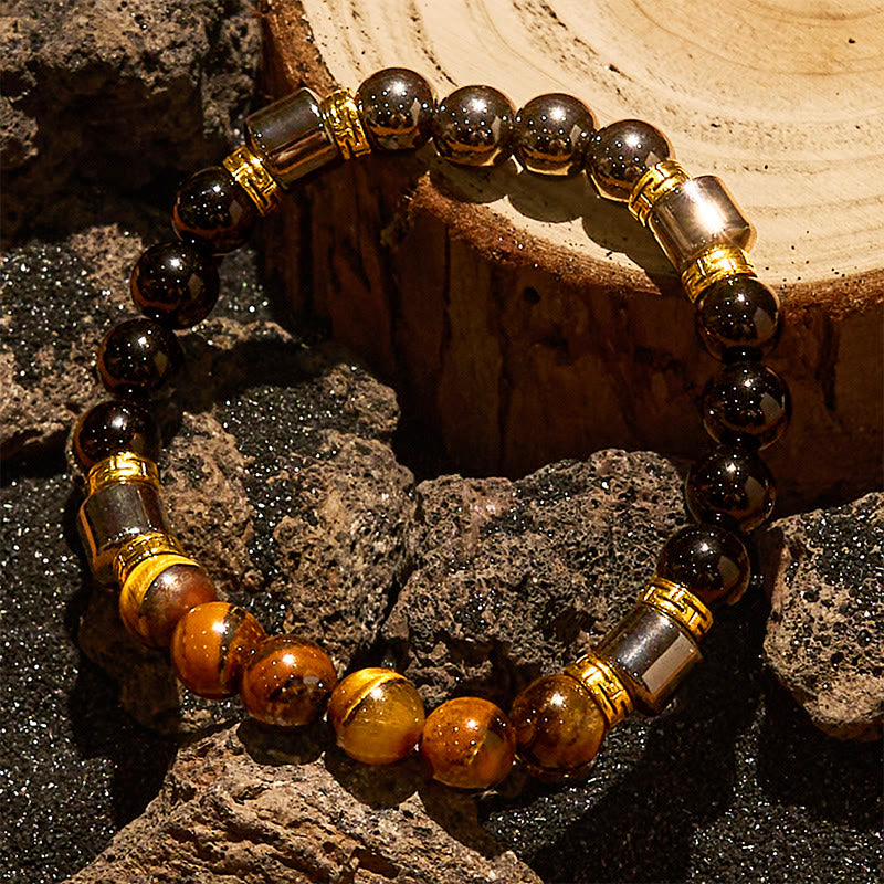Olivenorma Blue Tiger Eye Obsidian Hematite Beads Bracelet - image 8